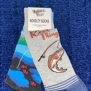 Twisted Toes Fishing Theme Socks - Blue and Gray 2 pack men’s socks